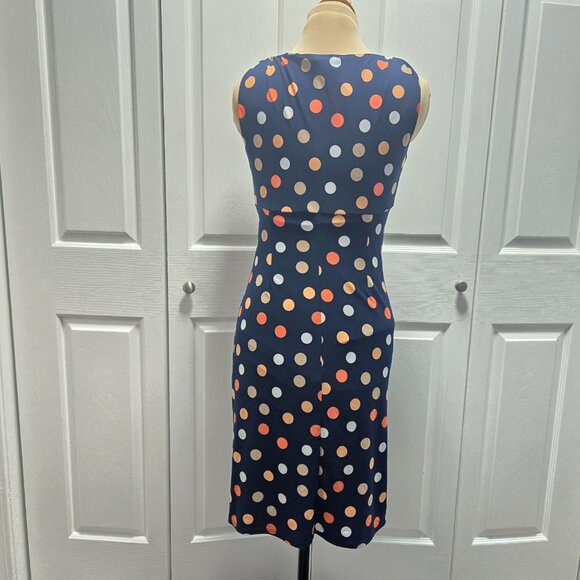 Navy Polka Dot American Living V-Neck Dress with Ruched Side Size 4 - Picture 2 of 8